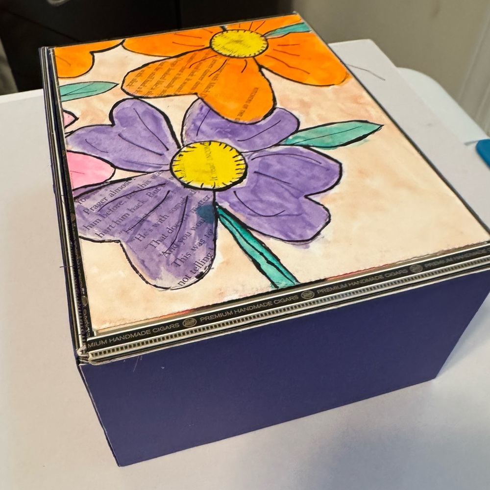 Floral decorative box with Orange and Purple Design